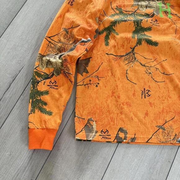 HUF x Realtree Camo Long Sleeve Shirt Sz S Blaze Orange Green H Logo Y2K Street - Picture 5 of 9